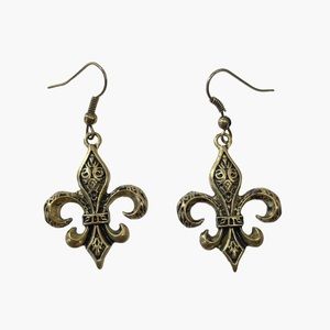 Fleur delis Shaped Dangle‎ Gold Earrings